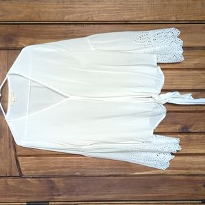 White tie front blouse